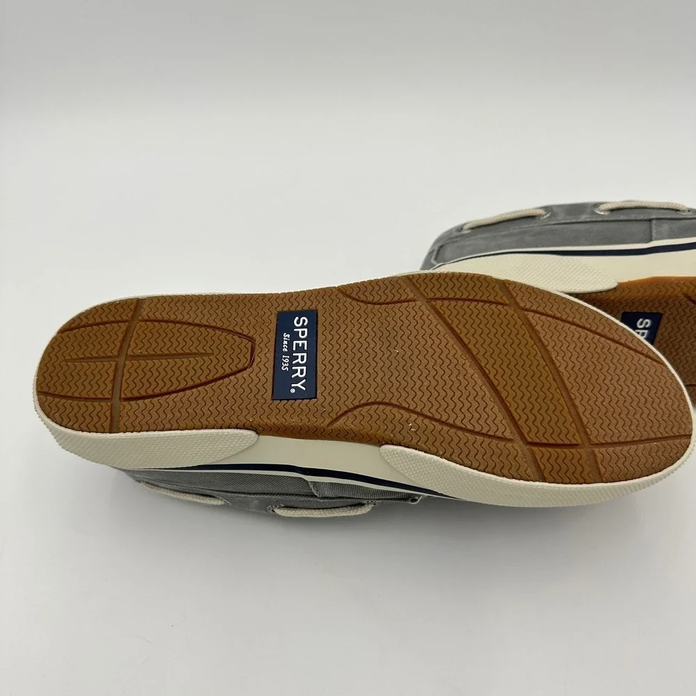 Sperry Halyard Boat Shoes Mens Size 7 Salt Washed Grey Canvas Foam Sneakers NEW